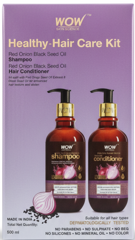 WOW Skin Science Healthy Hair Care Kit (Red Onion Black Seed Oil Shampoo + Conditioner) (250 ml + 250 ml)