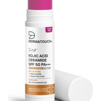 DERMATOUCH Kojic Acid Ceramide SPF 50 PA+++ Light Rosy Lip Balm for Pigmented & Dry (Tinted)